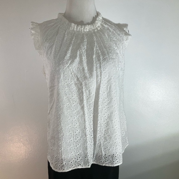 Nanette Lepore Tops - Nanette Lepore White Eyelet Ruffle Blouse